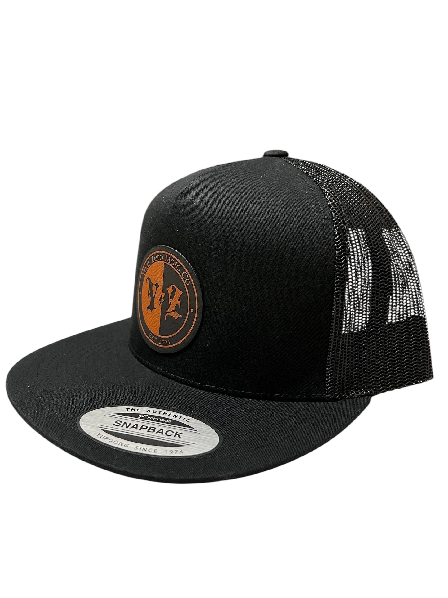 YEAR ZERO MOTO SNAPBACK (Black With Tan Leather Patch) OSFA